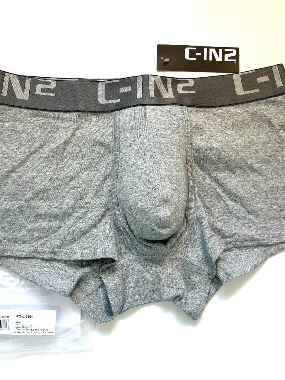 "C-IN2" Size Large Cotton Low-Rise Core Boxer Brief/Trunks - Heather Gray